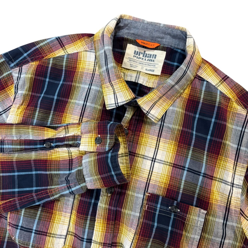 Urban Pipeline MaxFlex Mens XL Plaid Button Down Shirt Long Sleeve Multi-Color